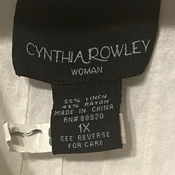 Boho Blouse Linen Cottagecore 7” Eyelet Lace Plus XL Button V-neck 3/4 Sleeves - Picture 2 of 9